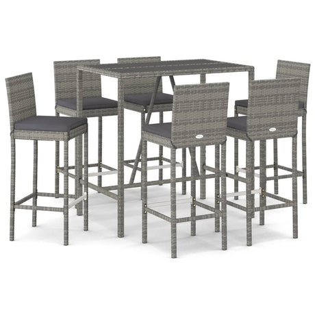 7 Piece Garden Bar Set With Cushions Poly Rattan