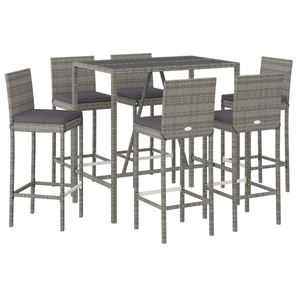7 Piece Garden Bar Set With Cushions Poly Rattan