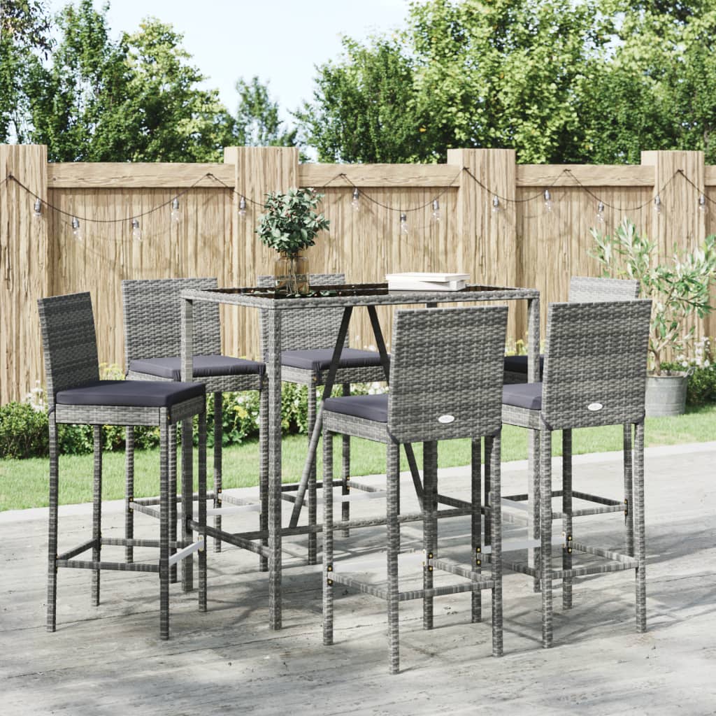 7 Piece Garden Bar Set With Cushions Poly Rattan