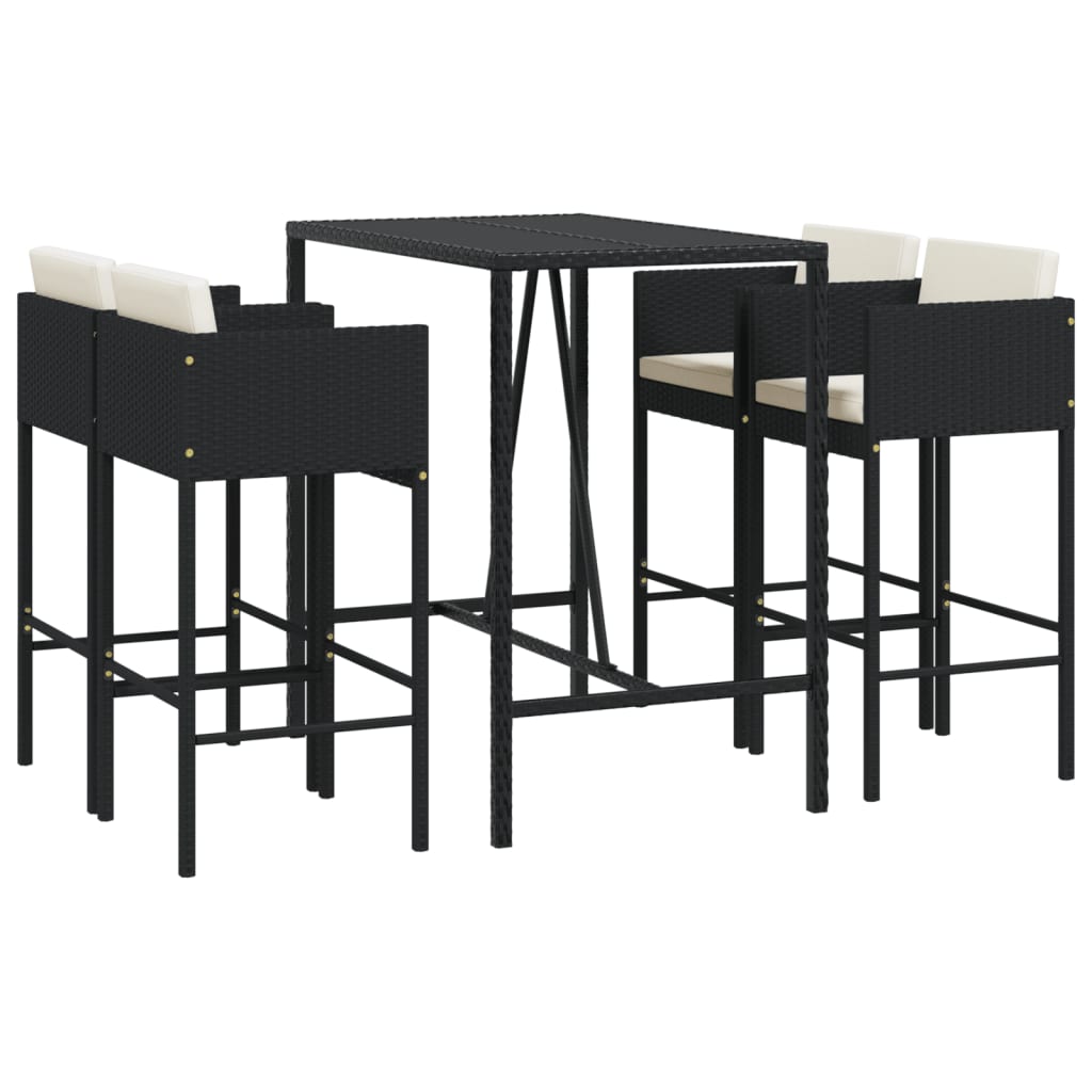 5 Piece Garden Bar Set With Cushions Poly Rattan