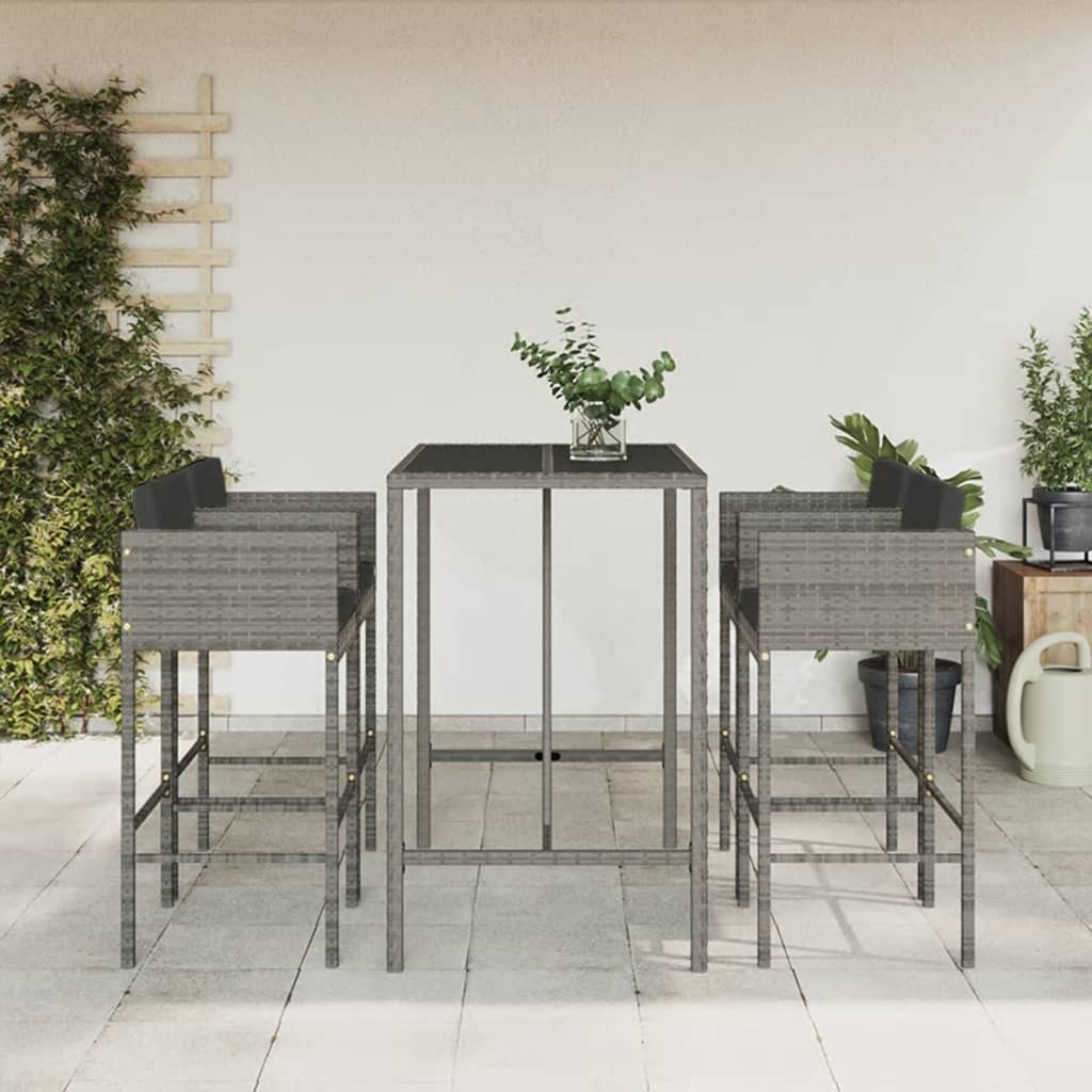 5 Piece Garden Bar Set With Cushions Poly Rattan