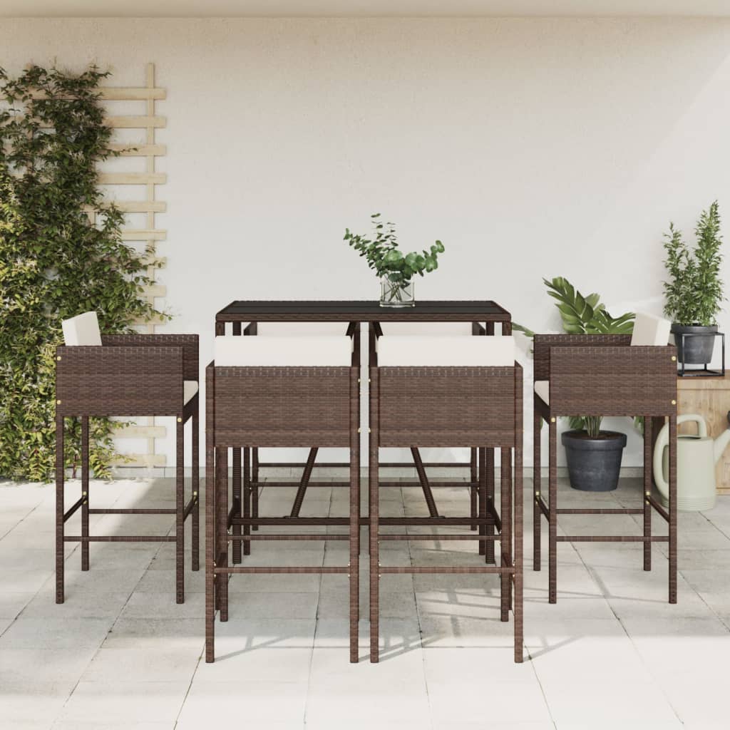 5 Piece Garden Bar Set With Cushions Poly Rattan