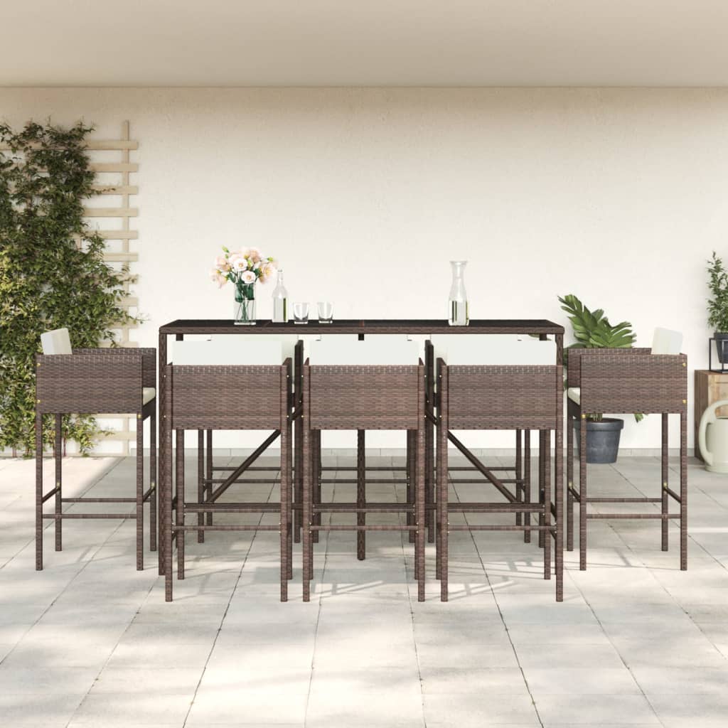7 Piece Garden Bar Set With Cushions Poly Rattan