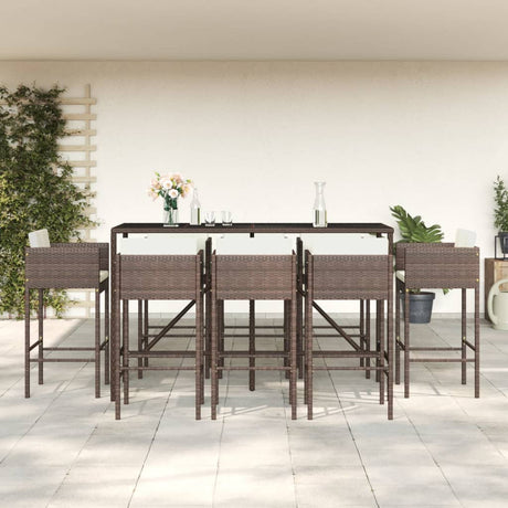 7 Piece Garden Bar Set With Cushions Poly Rattan