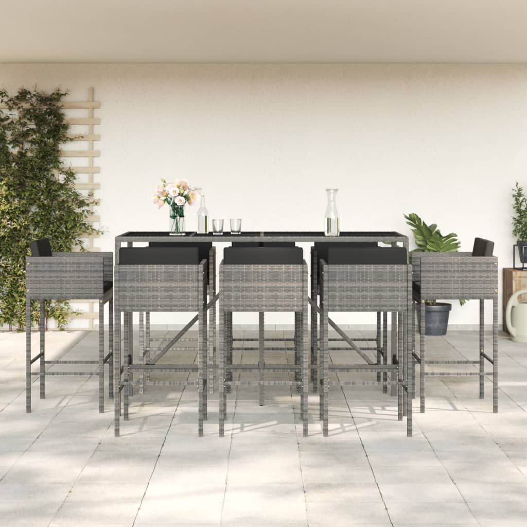 7 Piece Garden Bar Set With Cushions Poly Rattan