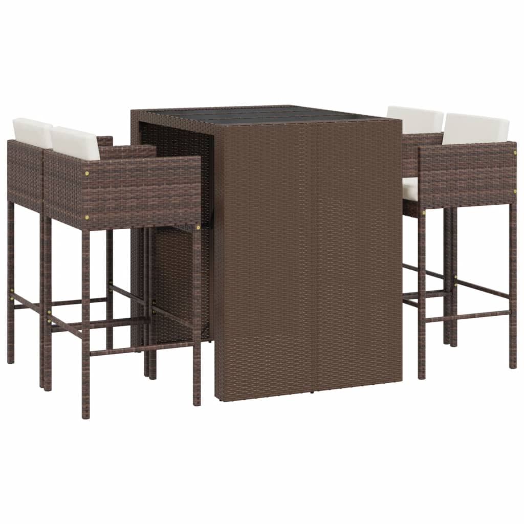 5 Piece Garden Bar Set With Cushions Poly Rattan
