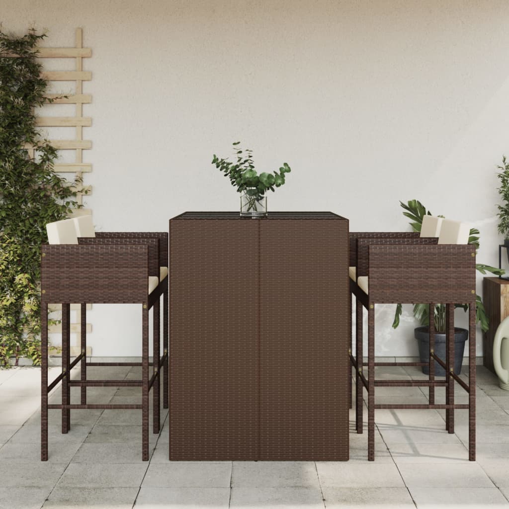 5 Piece Garden Bar Set With Cushions Poly Rattan