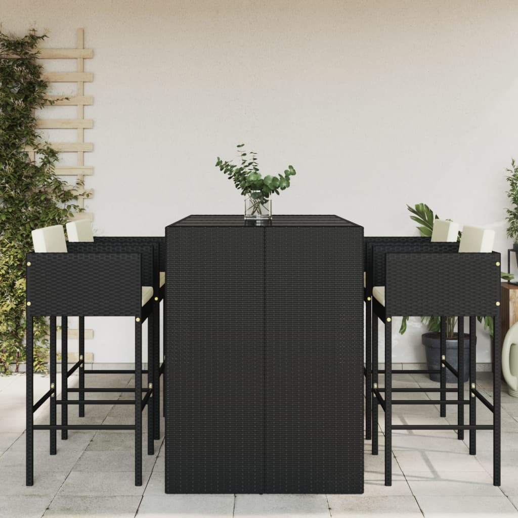 5 Piece Garden Bar Set With Cushions Poly Rattan