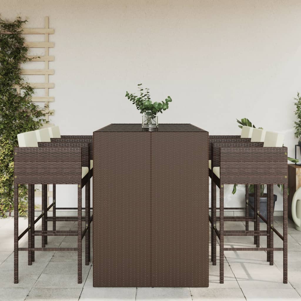 7 Piece Garden Bar Set With Cushions Poly Rattan