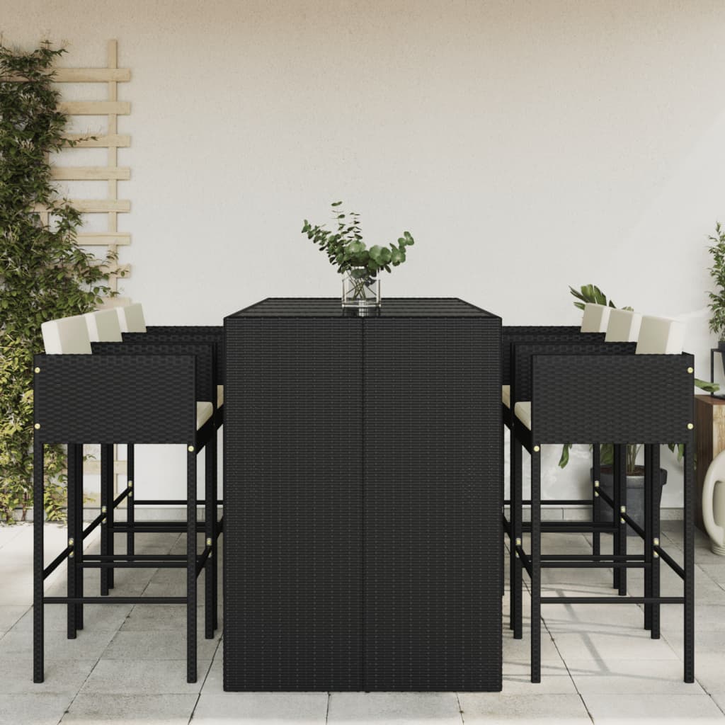 7 Piece Garden Bar Set With Cushions Poly Rattan