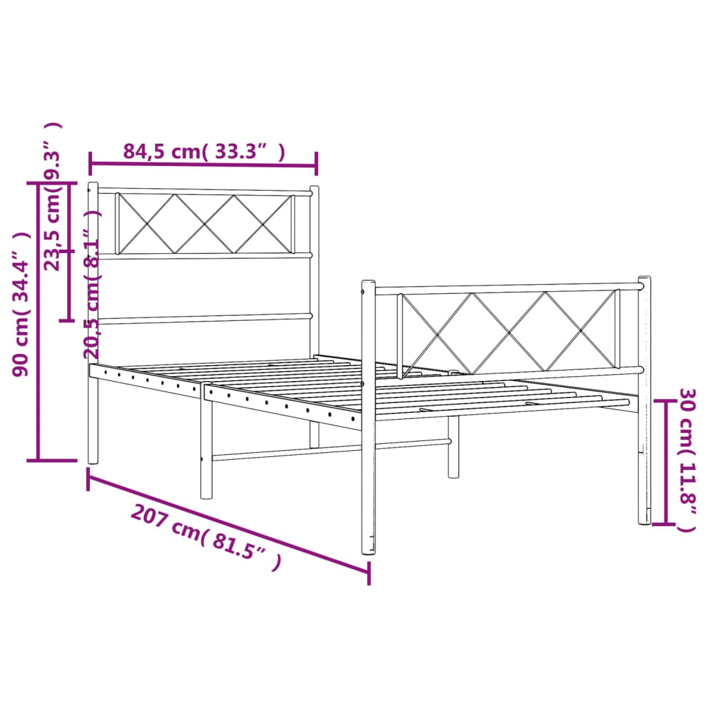 Metal Bed Frame Without Mattress With Footboard 80X200Cm