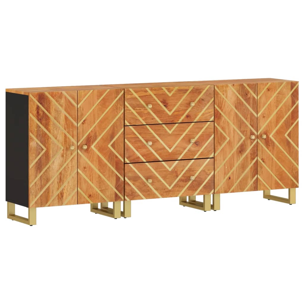 Side Cabinets 3 Pcs Brown And Black 60X33.5X75 Cm Solid Wood Mango