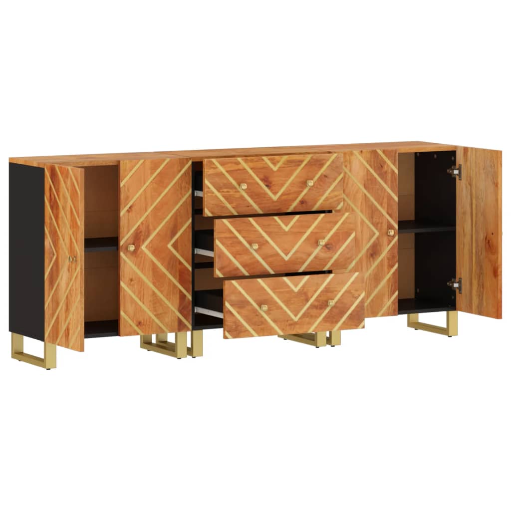 Side Cabinets 3 Pcs Brown And Black 60X33.5X75 Cm Solid Wood Mango