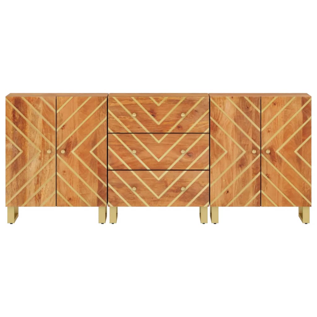 Side Cabinets 3 Pcs Brown And Black 60X33.5X75 Cm Solid Wood Mango