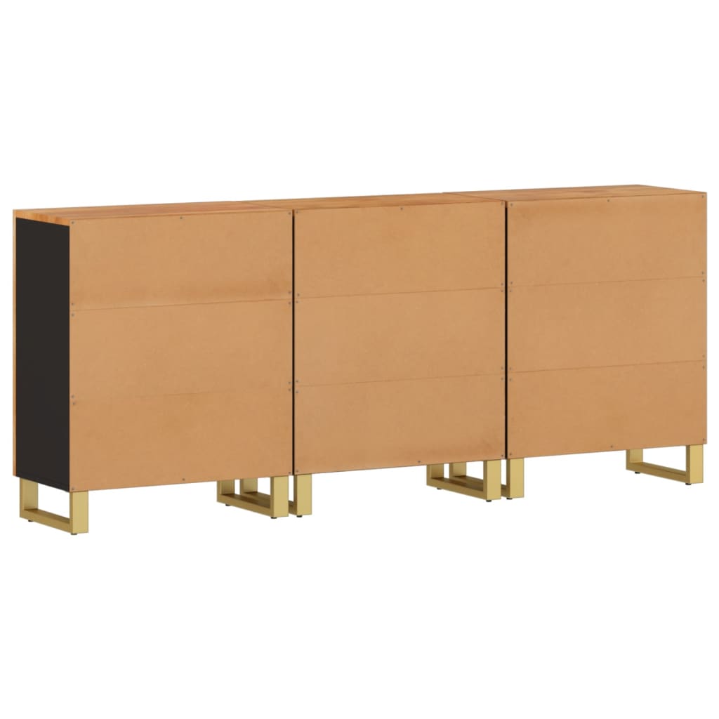 Side Cabinets 3 Pcs Brown And Black 60X33.5X75 Cm Solid Wood Mango