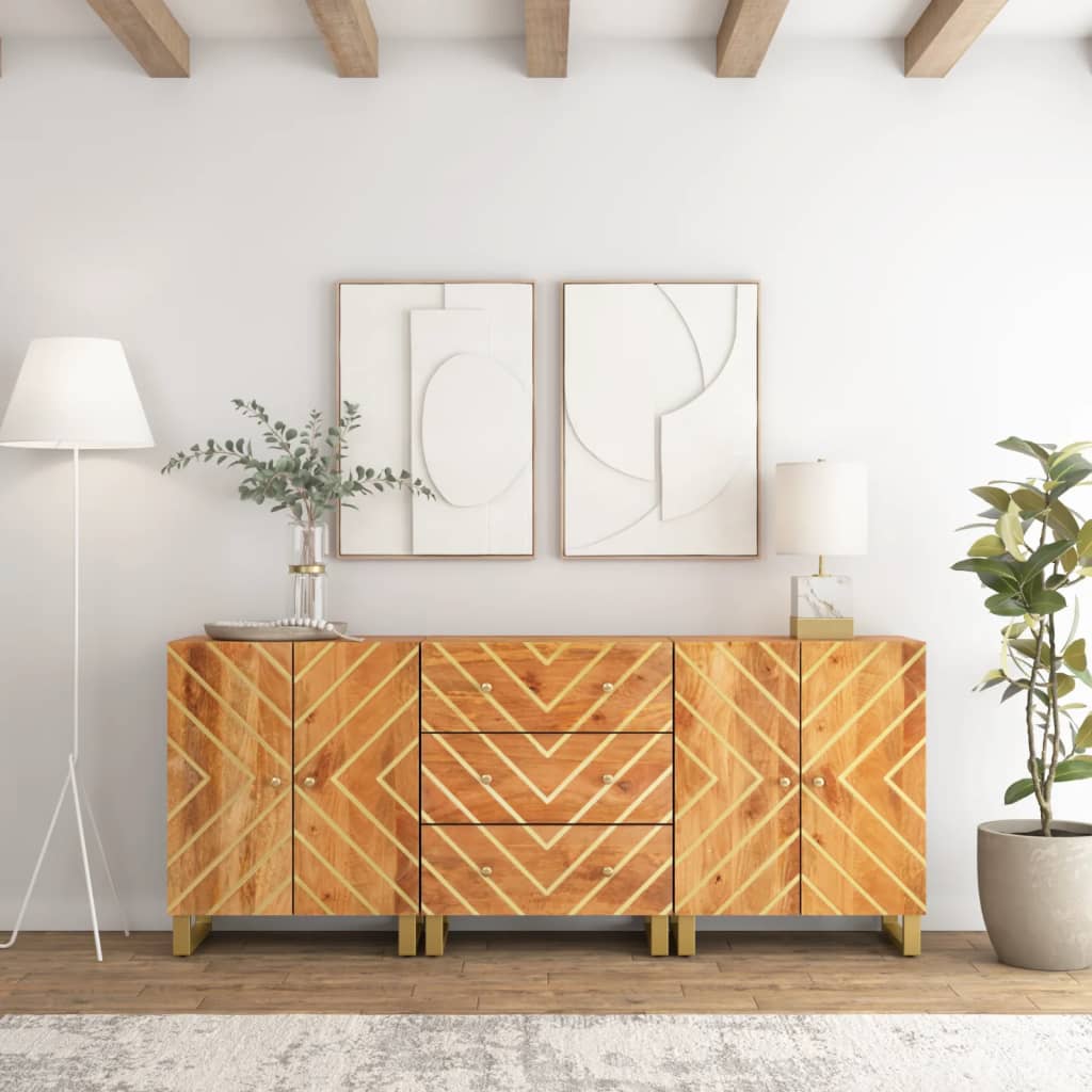 Side Cabinets 3 Pcs Brown And Black 60X33.5X75 Cm Solid Wood Mango