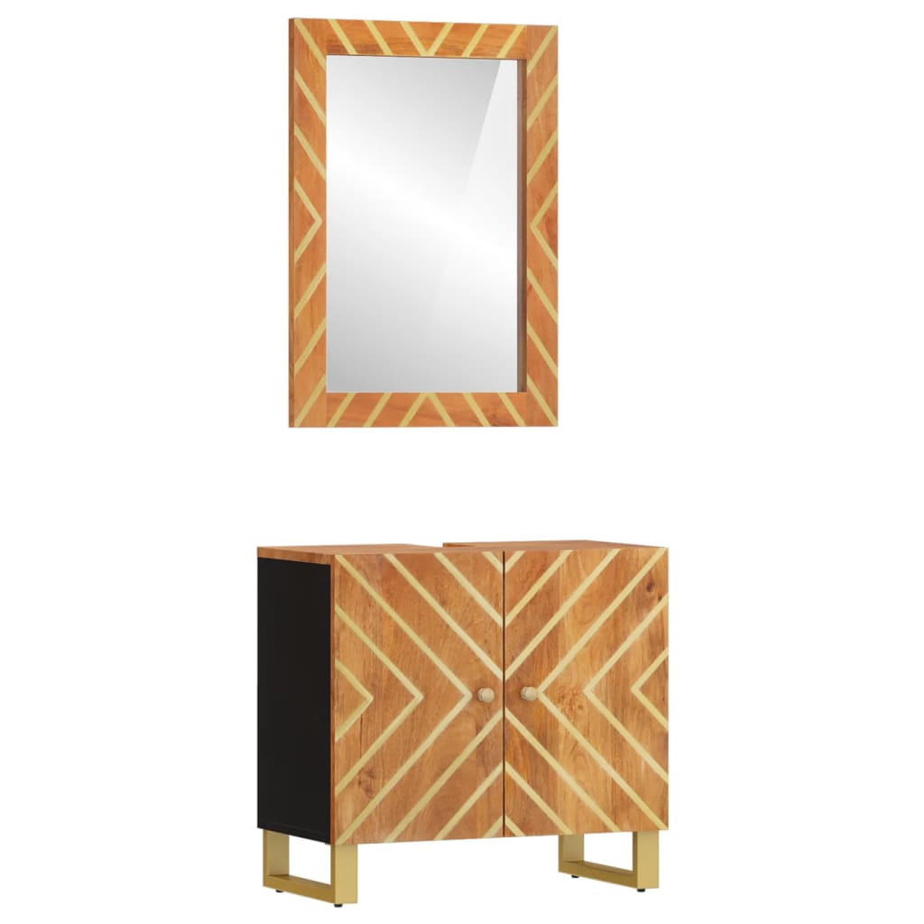 2 Piece Bathroom Cabinet Set Brown And Black Solid Wood Mango