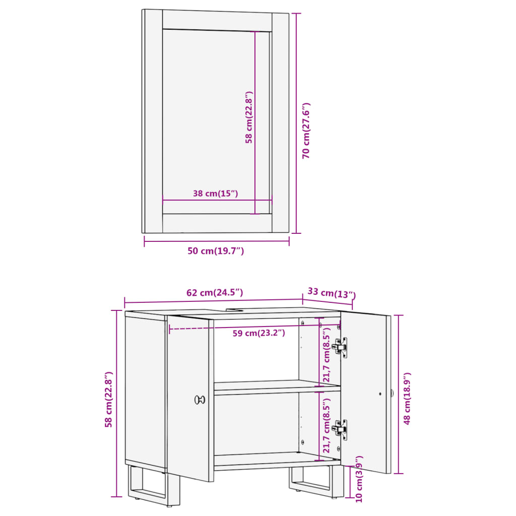 2 Piece Bathroom Cabinet Set Brown And Black Solid Wood Mango