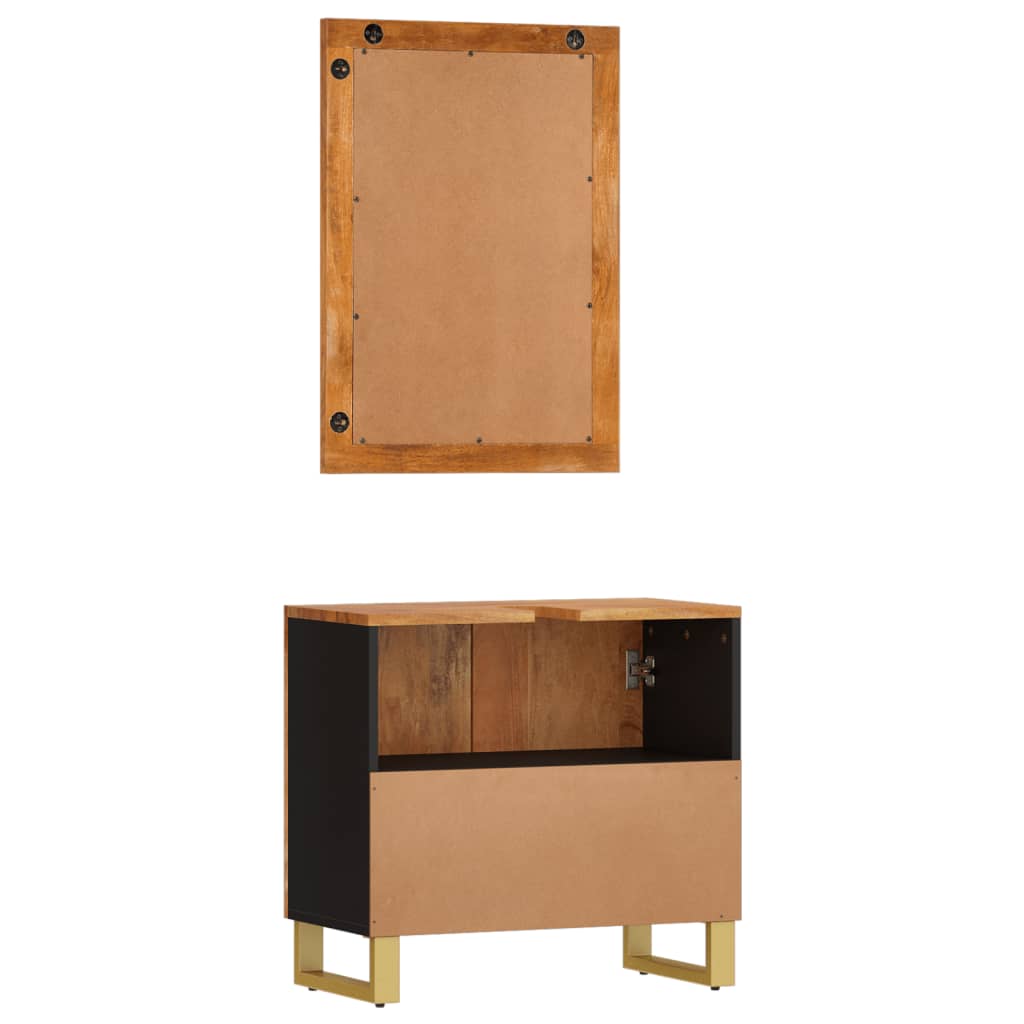 2 Piece Bathroom Cabinet Set Brown And Black Solid Wood Mango