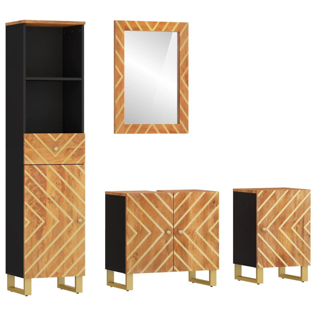 4 Piece Bathroom Cabinet Set Brown And Black Solid Wood Mango