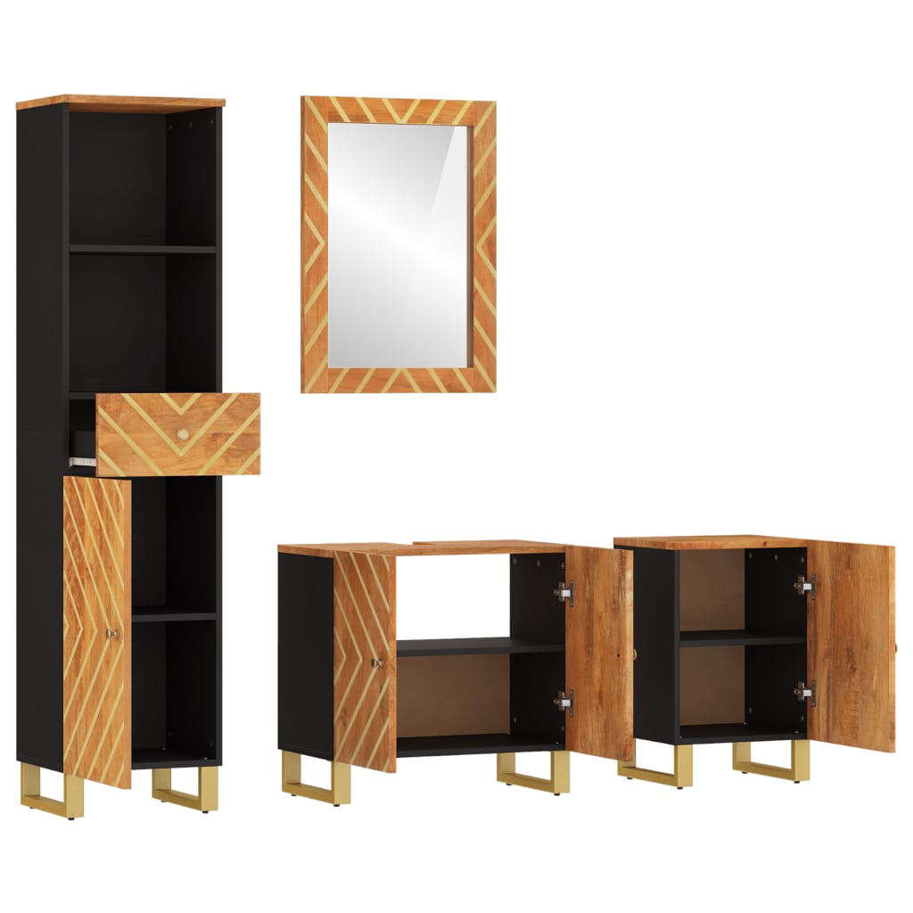 4 Piece Bathroom Cabinet Set Brown And Black Solid Wood Mango