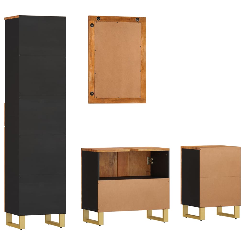 4 Piece Bathroom Cabinet Set Brown And Black Solid Wood Mango