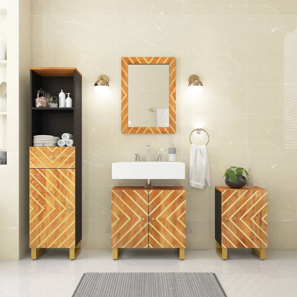 4 Piece Bathroom Cabinet Set Brown And Black Solid Wood Mango
