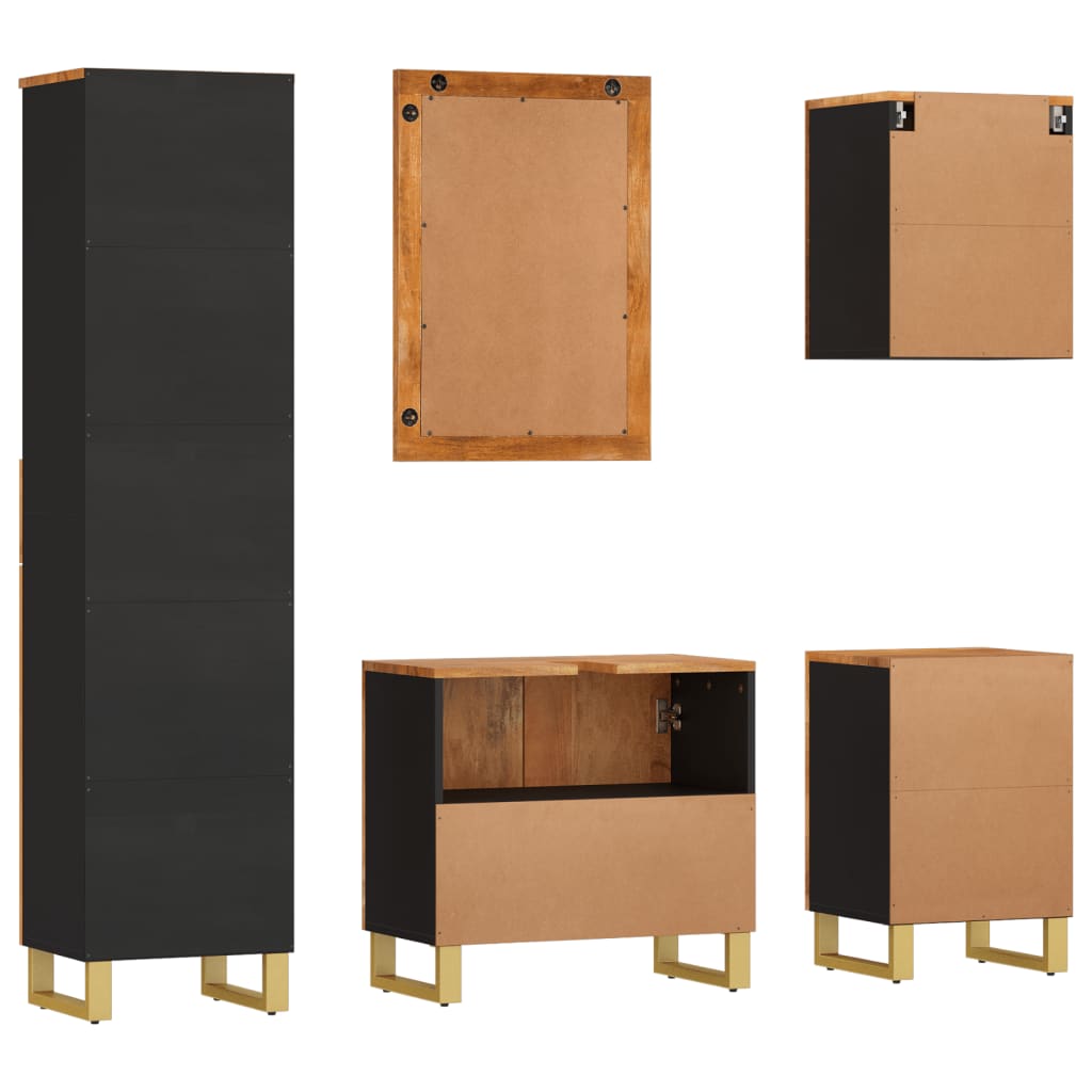 5 Piece Bathroom Cabinet Set Brown And Black Solid Wood Mango