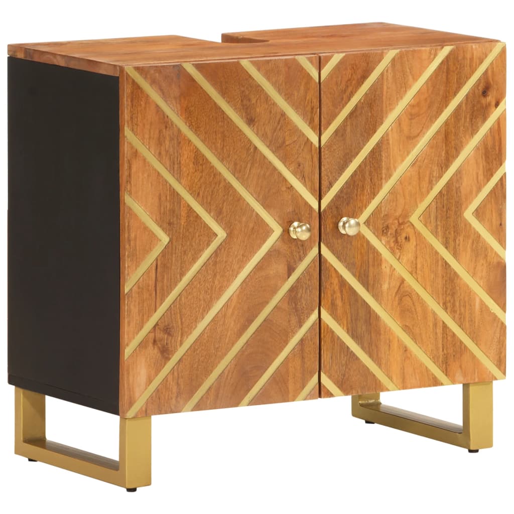 5 Piece Bathroom Cabinet Set Brown And Black Solid Wood Mango