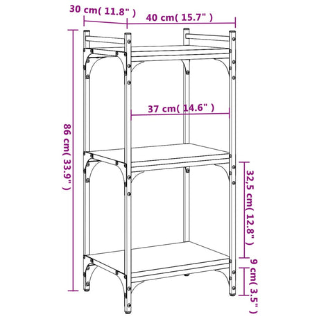 Bookcase 3-Tier 40X30X Engineered Wood