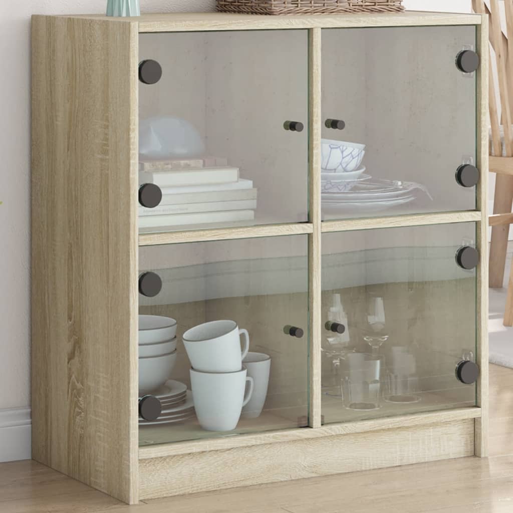 Side Cabinet With Glass Doors 68X37X75.5 Cm