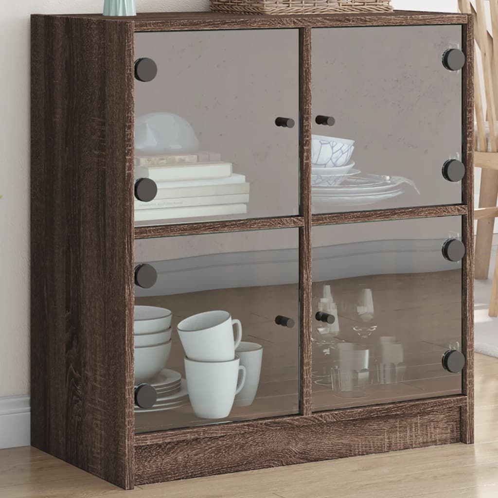 Side Cabinet With Glass Doors 68X37X75.5 Cm