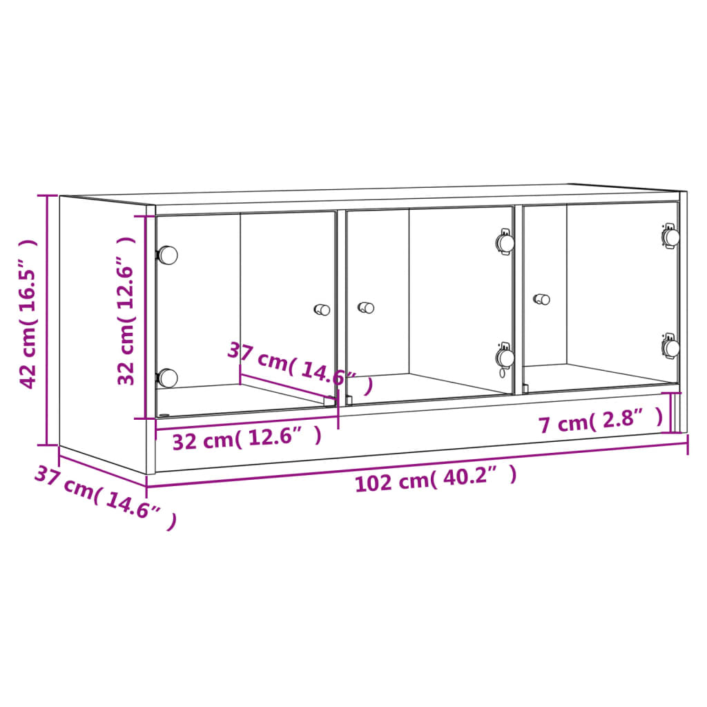 Tv Cabinet With Glass Doors 102X37X42 Cm