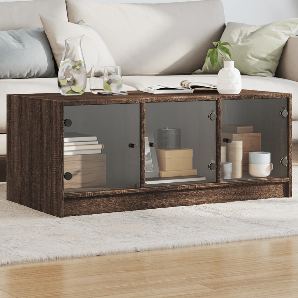 Coffee Table With Glass Doors 102X50X42 Cm