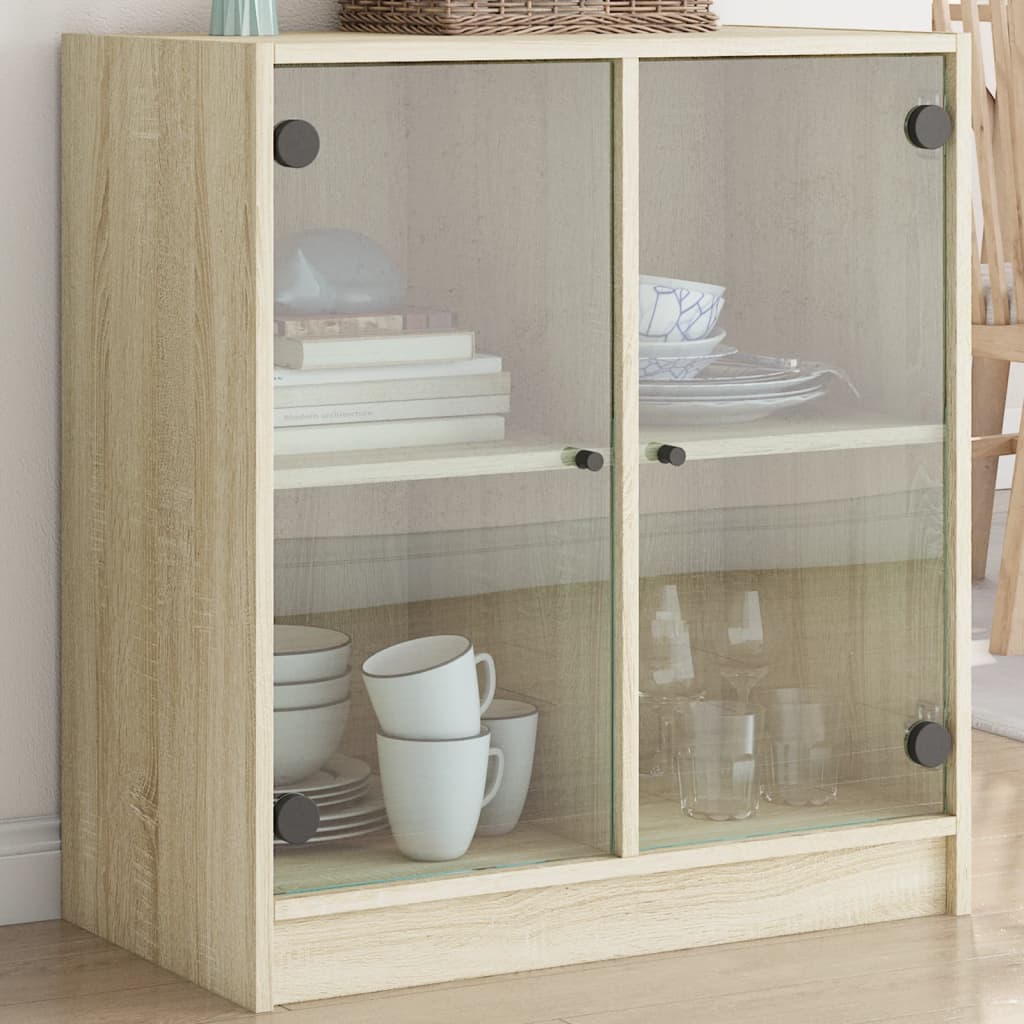 Side Cabinet With Glass Doors 68X37X75.5 Cm