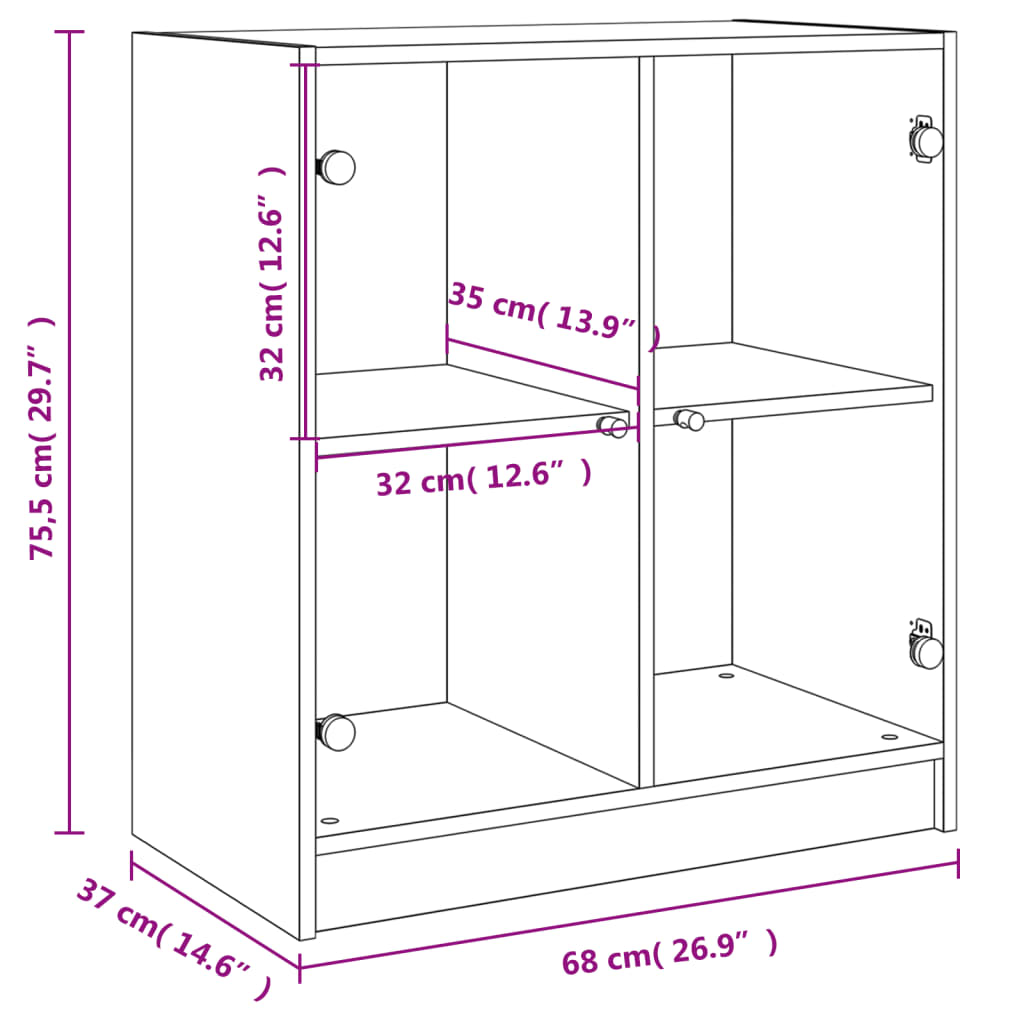 Side Cabinet With Glass Doors 68X37X75.5 Cm