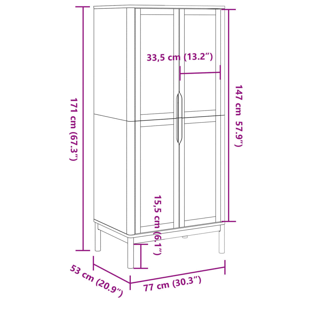 Wardrobe Floro 77X53X171 Cm Solid Wood Pine