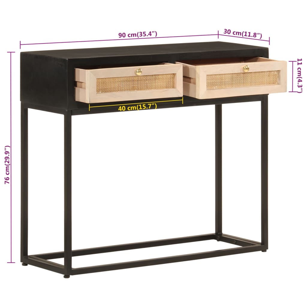 Console Table Black Solid Wood Mango And Iron
