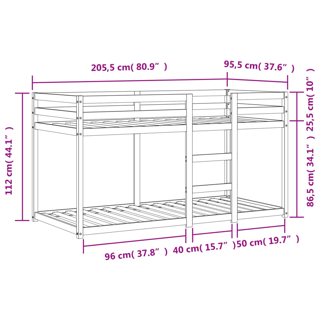 Bunk Bed Without Mattress Solid Wood Pine