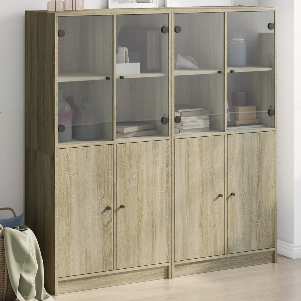 Bookcase With Doors 136X37X142 Cm Engineered Wood