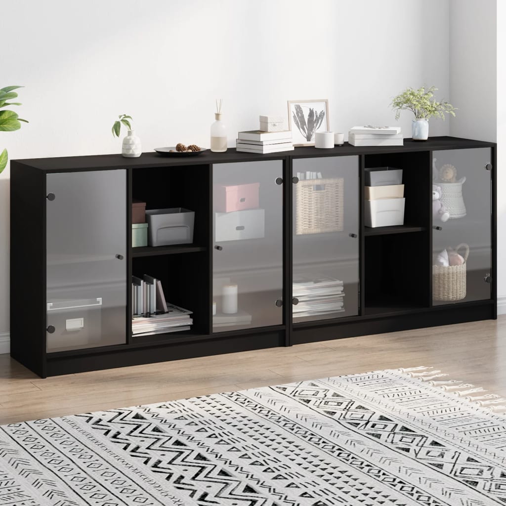 Bookcase With Doors 204X37X75 Cm Engineered Wood
