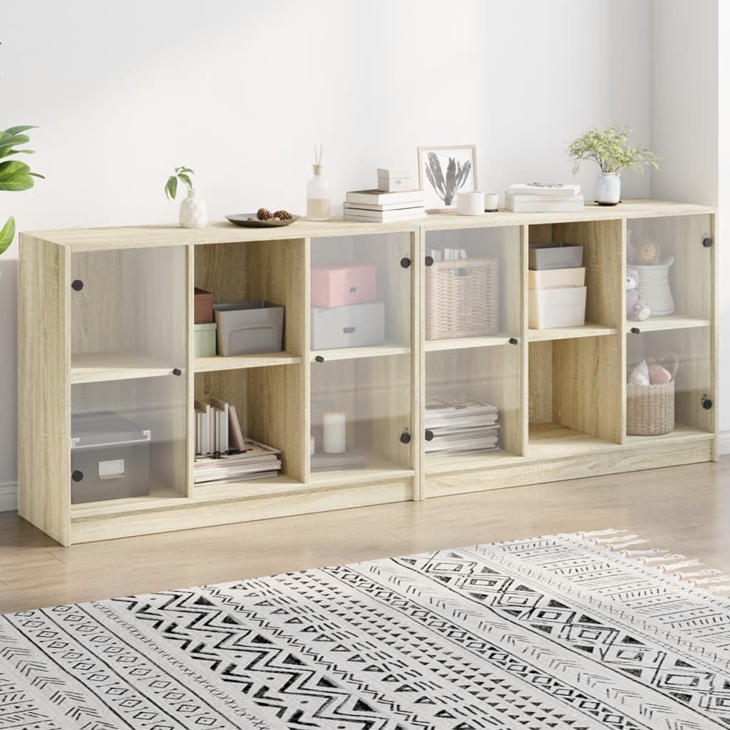 Bookcase With Doors 204X37X75 Cm Engineered Wood