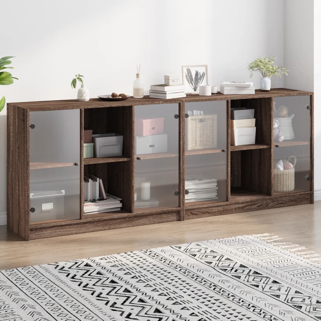 Bookcase With Doors 204X37X75 Cm Engineered Wood