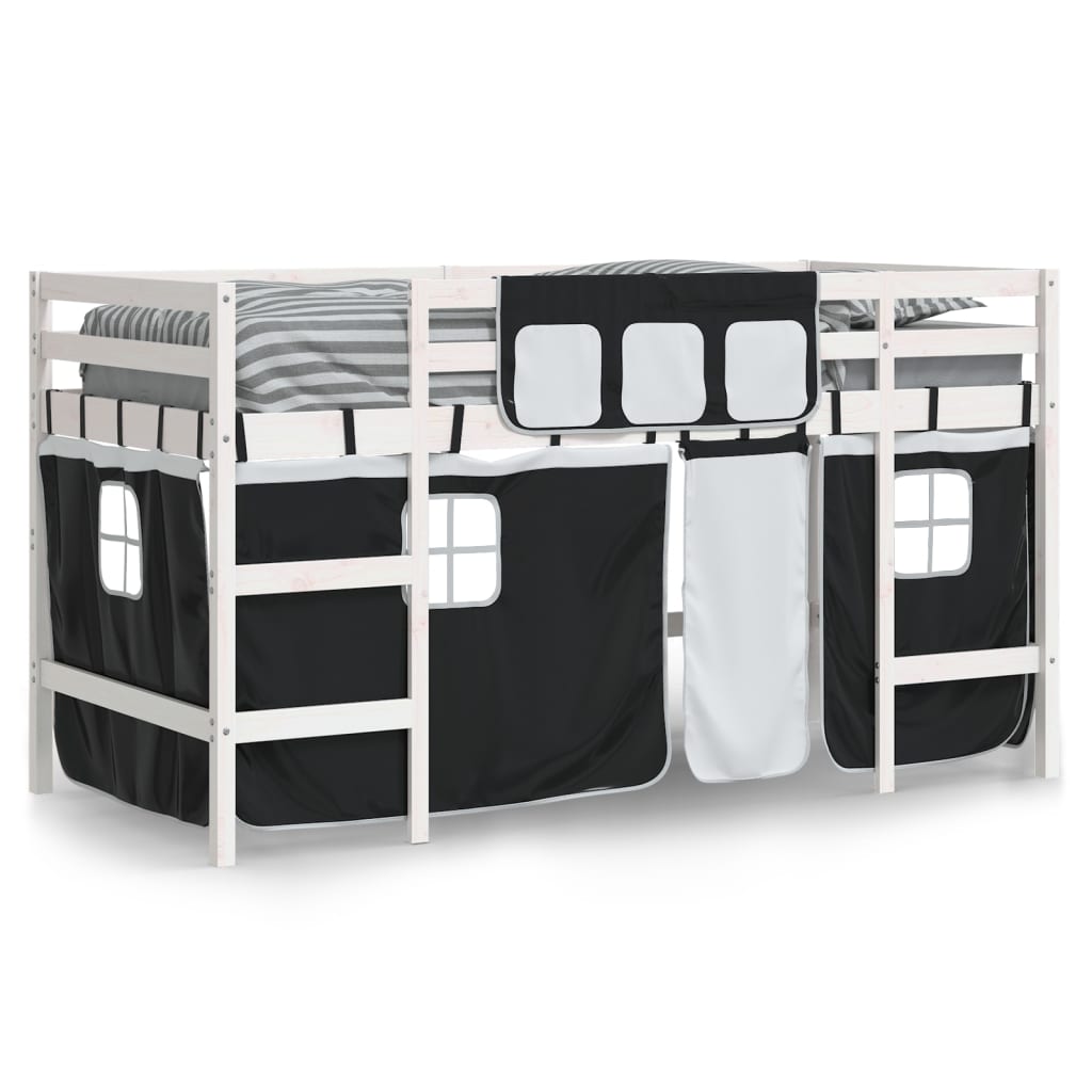 Kids' Loft Bed With Curtains Without Mattress White&Black 80X200Cm