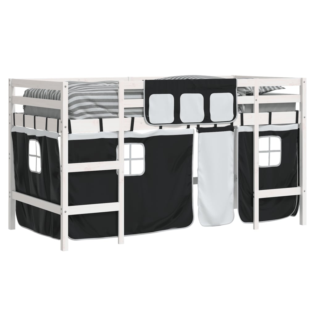 Kids' Loft Bed With Curtains Without Mattress White&Black 80X200Cm