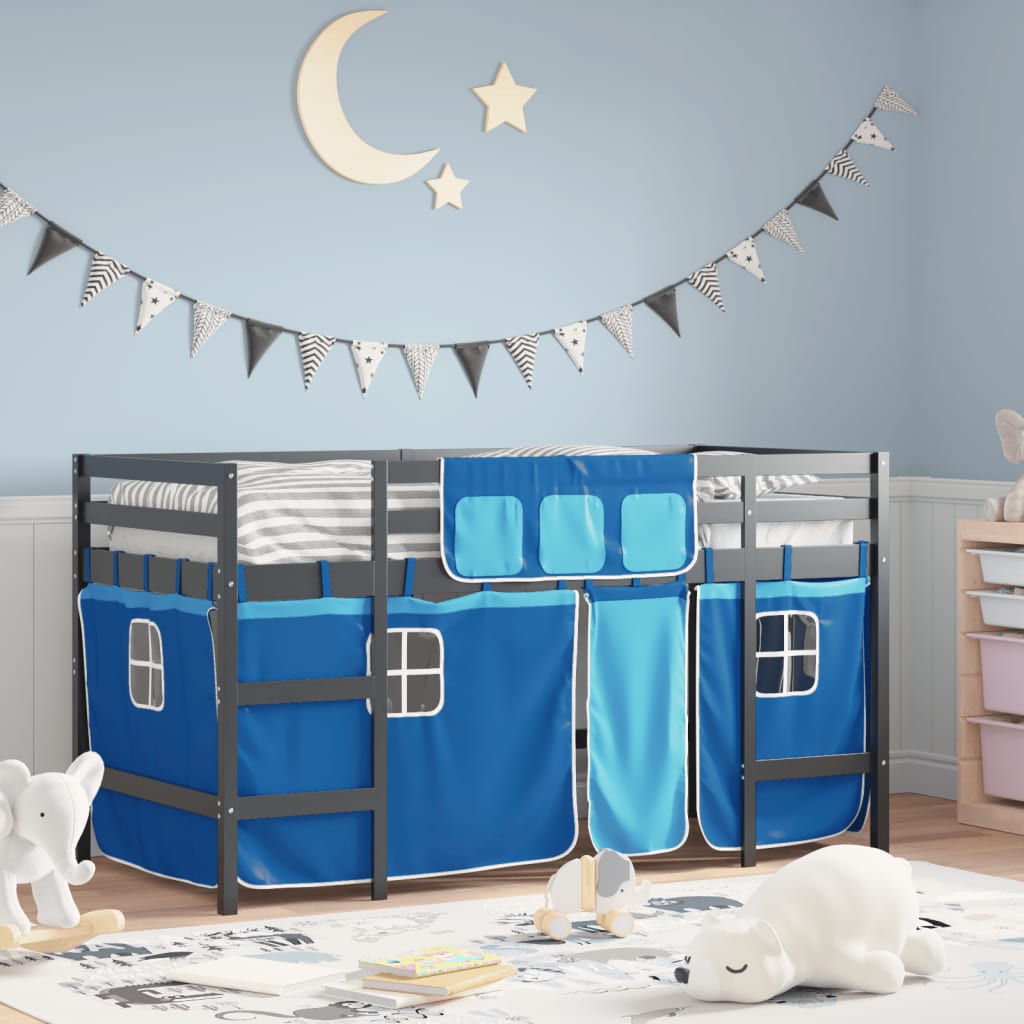 Kids' Loft Bed With Curtains Without Mattress White&Black 80X200Cm
