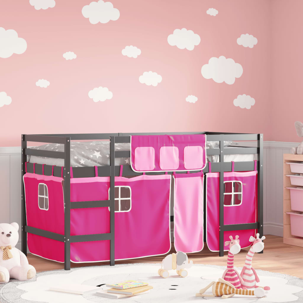 Kids' Loft Bed With Curtains Without Mattress White&Black 80X200Cm