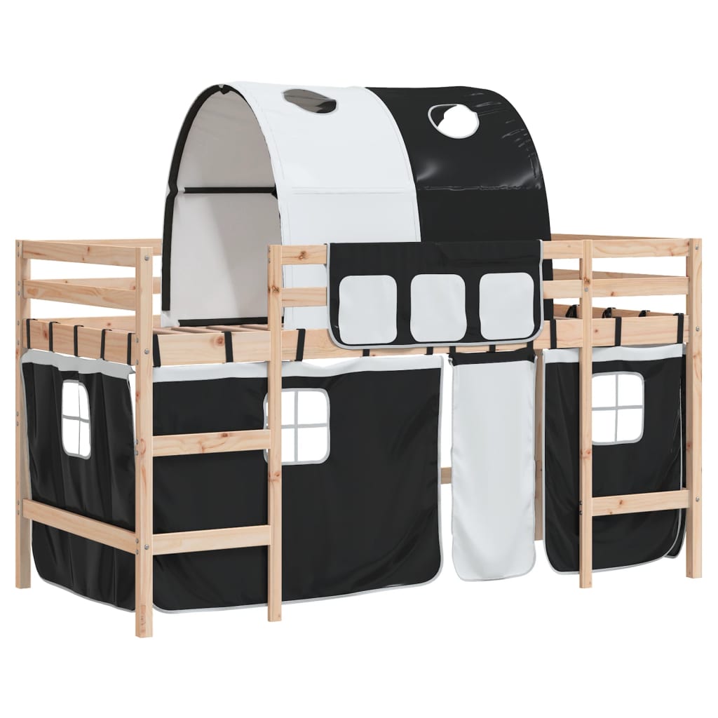 Kids' Loft Bed With Tunnel Without Mattress White&Black 80X200Cm