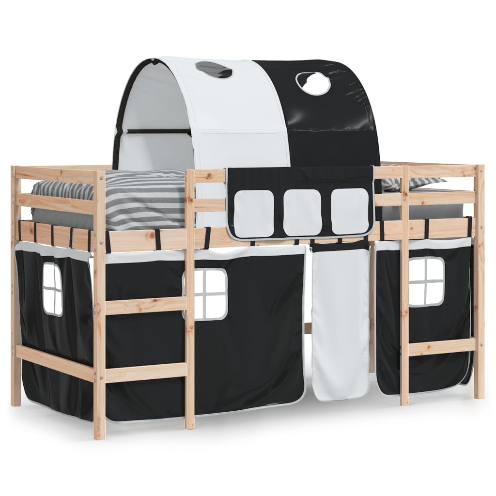 Kids' Loft Bed With Tunnel Without Mattress White&Black 80X200Cm