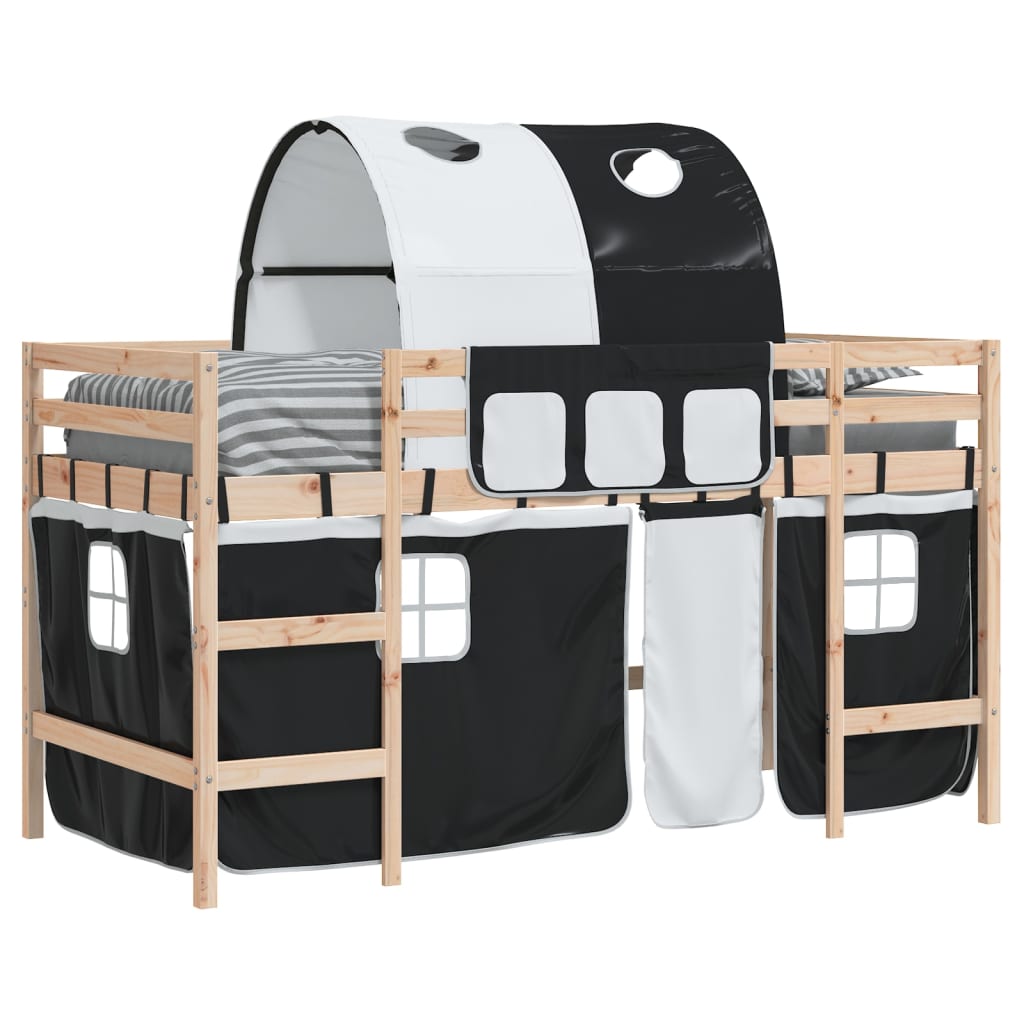 Kids' Loft Bed With Tunnel Without Mattress White&Black 80X200Cm